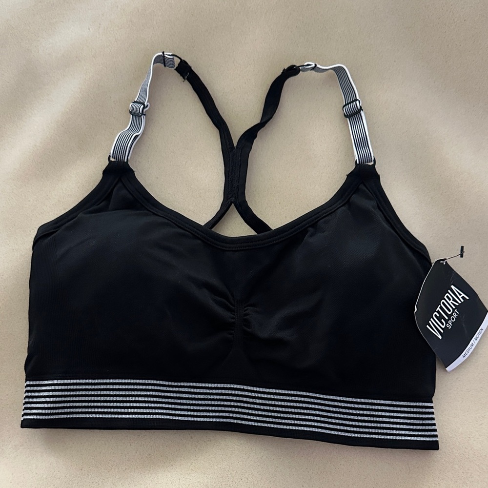 Victoria’s Secret Sport Black Striped-Trim Sports Bralette